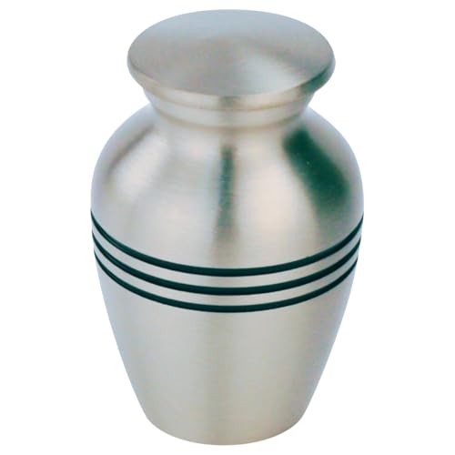 Classic Three Bands Pewter Urn for Ashes - Mini Size Brass Memorial Urn, Gray Silver Design, 3.5 Cubic Inches, 2.75 Inch Funeral Urn - size: Mini Urn