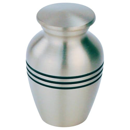 Classic Three Bands Pewter Urn for Ashes - Mini Size Brass Memorial Urn, Gray Silver Design, 3.5 Cubic Inches, 2.75 Inch Funeral Urn - size: Mini Urn