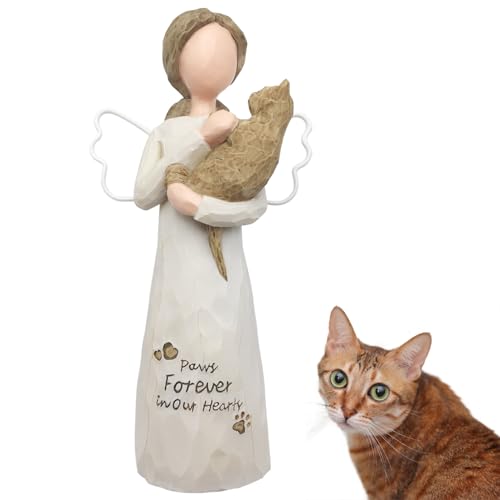 Memorial Gift for Loss of Cat with Metal Wings | Sympathy Gift, In Memory of Passing Away Pet, Resin Angel Figurine, For Cat Mom and Lovers - color: Brown