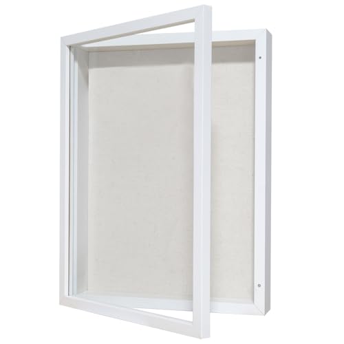 Califortree 12x16 Shadow Box Frame with Linen Back - Sturdy Rustic Memory Display Case of Flower, Pictures, Medals and More, White - color: White, size: 12x16