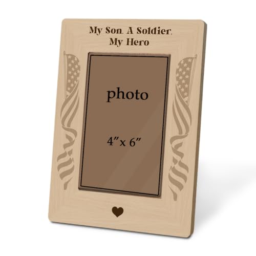 Rustic Wooden Soldier Son Picture Frame for 4 x 6 Photograph, Patriotic Family Display with Flag Ribbon Design, Thoughtful Gift for Military Parents - color: Father19