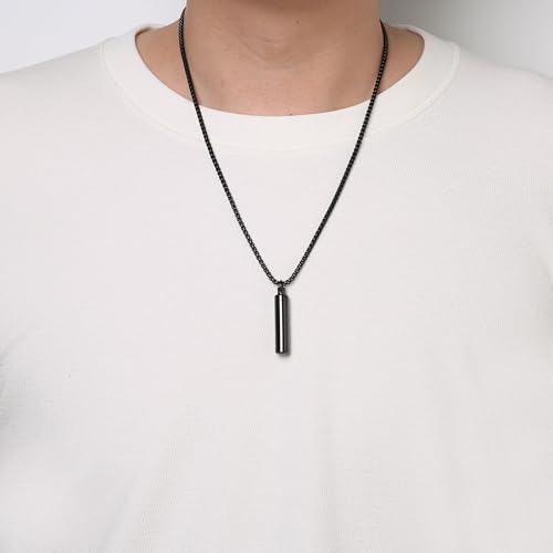 HZMAN Urn Necklace for Ashes High Polished Stainless Steel Gold Cremation Memorial Cylinder Pendant Necklace Jewelry Gift - color: Black