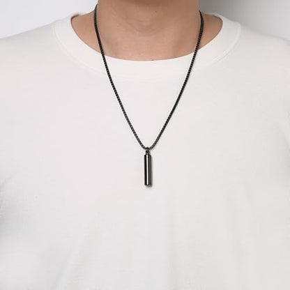HZMAN Urn Necklace for Ashes High Polished Stainless Steel Gold Cremation Memorial Cylinder Pendant Necklace Jewelry Gift - color: Black