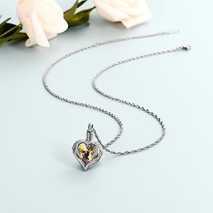 shajwo Angel Wing Heart Urn Necklace for Ashes - color: Silver-Aurora