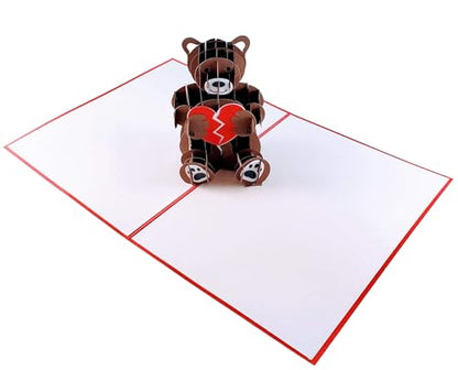 iGifts And Cards Sympathy Teddy Bear Broken Heart 3D Pop-Up Card 6"x8" | Comfort, Condolences, Encouragement, Get Well Soon, Apology, Grief Comfort Gift, Missing You, Thinking of You, Family, Friend - color: Sympathy Bear