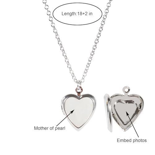 Heart Locket Necklace, Silver Plating With Heart Mother Of Pearl For Women - color: Silver