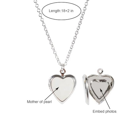 Heart Locket Necklace, Silver Plating With Heart Mother Of Pearl For Women - color: Silver