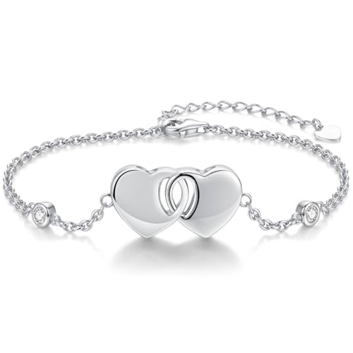 Double Urn Bracelets for Ashes for Women: Sterling Silver Dual Cremation Charms Bracelet Jewelry Hold Two Ashes - Burial Memorial Keepsakes Charms Jewelry Gifts for Loved Ones - style: Double Heart