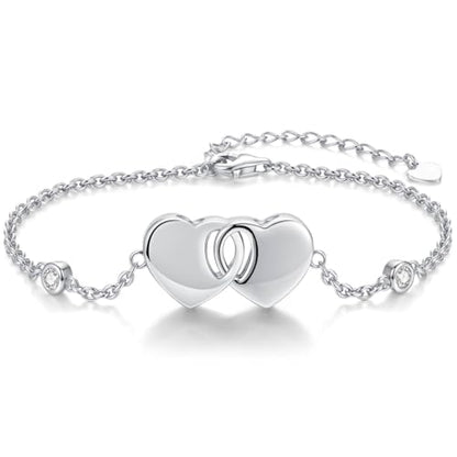 Double Urn Bracelets for Ashes for Women: Sterling Silver Dual Cremation Charms Bracelet Jewelry Hold Two Ashes - Burial Memorial Keepsakes Charms Jewelry Gifts for Loved Ones - style: Double Heart