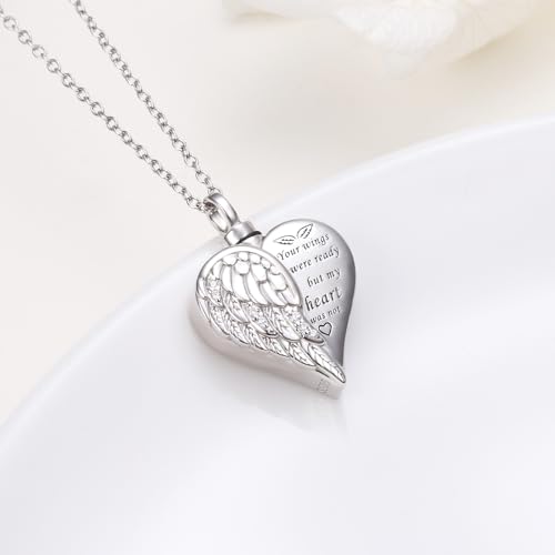 925 Sterling Silver Urn Necklaces for Women Claddagh/Angel Wings/Guitar/Butterfly/Tree of Life Ashes Memorial for Loss Keepsake Jewelry Present Easter Day of the Dead - style: Angel Wings