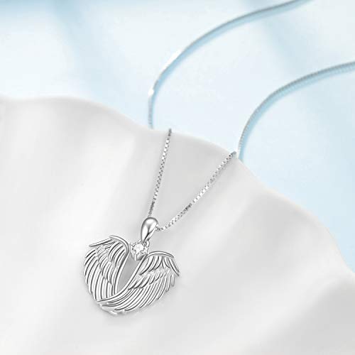 YFN Angel Wings Necklace 925 Sterling Silver Guardian Angel Wings Pendant Necklace Birthstone Necklace for Women Girls Christmas Jewelry Gifts - color: A-white gold plated