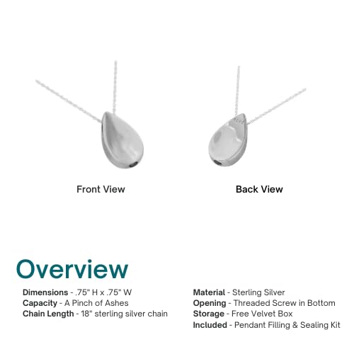 Small Teardrop Pendant and Necklace for Ashes, Sterling Silver, Cremation Jewelry for Ashes - color: Small Teardrop