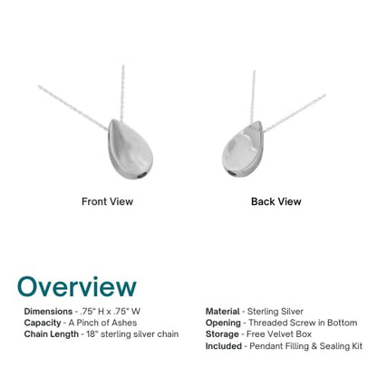 Small Teardrop Pendant and Necklace for Ashes, Sterling Silver, Cremation Jewelry for Ashes - color: Small Teardrop