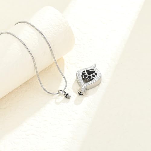 The Eye of My Heart Paw Print Urn Necklace for Ashes | stainless steel cremation jewelry, holds pet human ashes, paw print memorial urn pendant, leak-proof sealed design, unisex - color: Silver