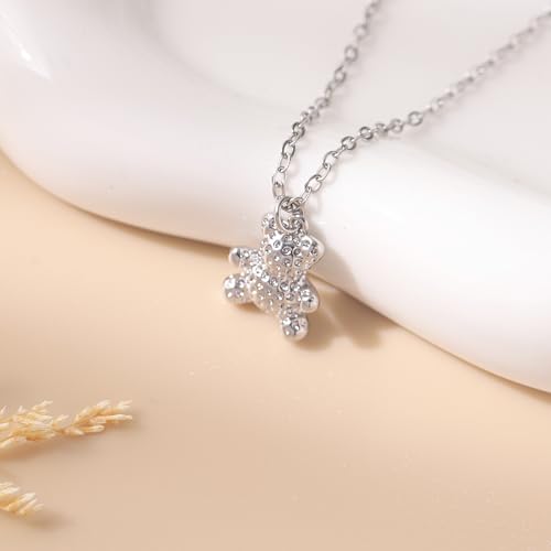 Baydurcan Pendant Necklace for Women Friends Sister Birthday Christmas Gift | Silver Evil Eye Ankh Mary Friendship Dragonfly Hummingbird Snake Turtle Pendant Necklace for Her Just Because Gifts - style: Bear
