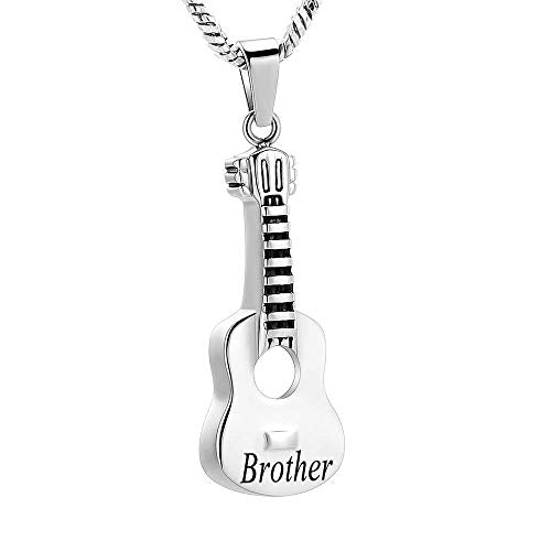 Yinplsmemory Cremation Jewelry Carved Guitar Urn Necklace for Ashes for Dad Cremation Pendant Ashes Holder Memorial Keepsake Urn Necklace for Women/Men - color: Brother