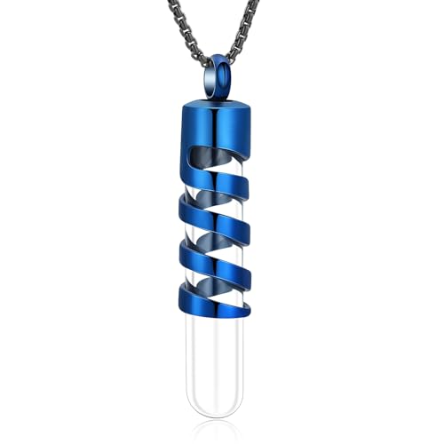 Oinsi Clear Glass Tube Cremation Urn Jewelry Ashes Holder Necklace Keepsake Memorial Pendant Including Box/Fill Kits - color: Blue