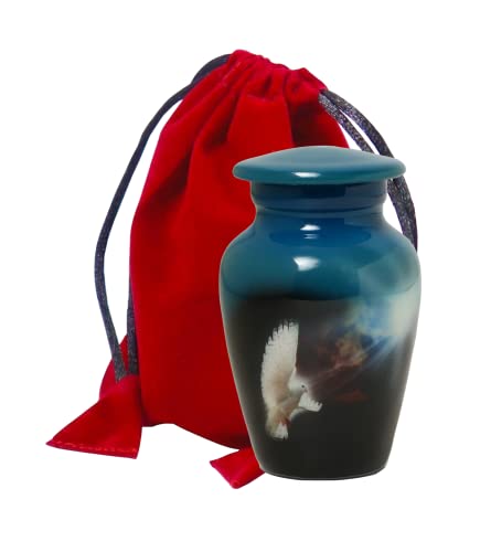 Small Cremation Urns for Human Ashes Adult Male Female | Sacred Dove Painted Mini Ash Container | Mini Keepsake Urn | Velvet Carry Bag | Paper Funnel | Beautiful Gift Box - color: White Dove