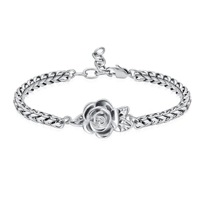 Minicremation Women's Adjustable Rose Urn Bracelet Ashes Holder Memorial Elegant Link Chain Keepsake Cremation Bangle to Hold Ashes - color: Silver-A