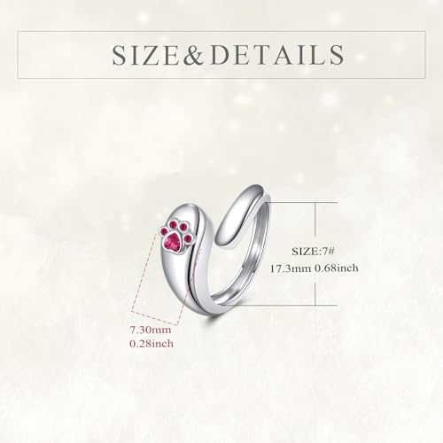 Sterling Silver Birthstone Urn Ring for Ashes Pets Dog Cat Keepsake Birthstone Memorial Cremation Jewelry for Women - style: Paw Print-July