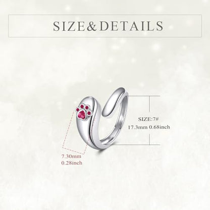 Sterling Silver Birthstone Urn Ring for Ashes Pets Dog Cat Keepsake Birthstone Memorial Cremation Jewelry for Women - style: Paw Print-July