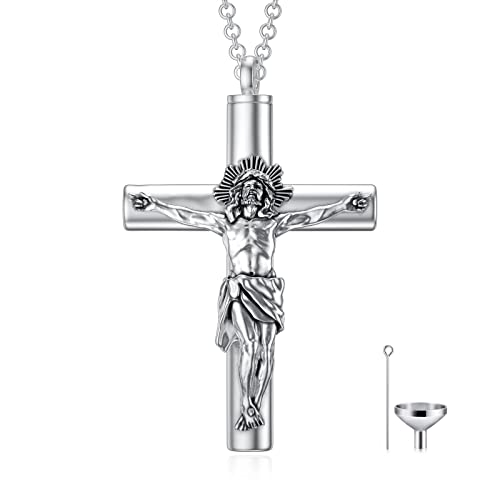 SOULMEET Cremation Jewelry for Ashes, Sterling Silver Urn Necklace for Ashes Women Men, Cherish Memories Cremation Jewelry to Keep Someone Near to You - color: E3-Oxidation black Cross