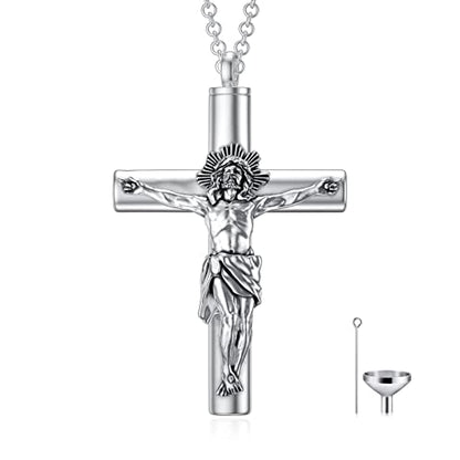 SOULMEET Cremation Jewelry for Ashes, Sterling Silver Urn Necklace for Ashes Women Men, Cherish Memories Cremation Jewelry to Keep Someone Near to You - color: E3-Oxidation black Cross