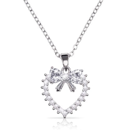 Bow Heart Pendent Pendant Necklace for Women White Crystal Necklace Dainty Silver Plated Necklace Bow Jewelry with Zirconia, Heart Choker Necklaces for Her Gifts - style: White heart