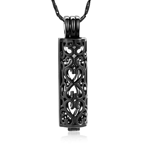 Imrsanl Cremation Jewelry Urn Necklace for Ashes Pendant with Hollow Glass Vial Cylinder Cremation Keepsake Memorial Lockets Ashes Holder for Women Men Pet - color: Hollow Black