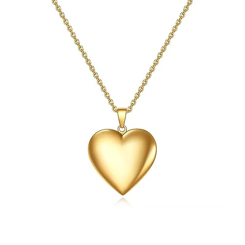 KunBead 20 inch Love Open Heart Photo Locket Necklace with Picture inside-Stainless Steel for Women - style: Gold