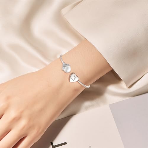 XIUDA Urn Bracelet for Human Ashes Butterfly Heart Ash Bracelet for Women Stainless Steel Openable Cuff Bangle Cremation Bracelet - Always in My Heart - color: Silver Pearl-With Me Always