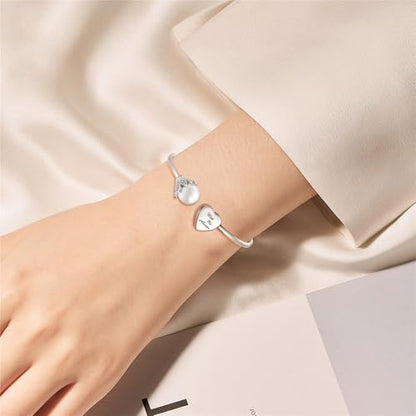 XIUDA Urn Bracelet for Human Ashes Butterfly Heart Ash Bracelet for Women Stainless Steel Openable Cuff Bangle Cremation Bracelet - Always in My Heart - color: Silver Pearl-With Me Always
