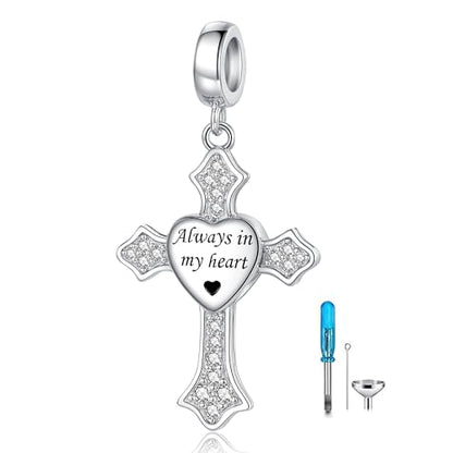 S925 Sterling Silver Urn Charm for Ashes for Women fit Pandora Bracelet and Necklace Jewelry, Memorial Keepsake Gifts Jewelry - style: cross urn charm