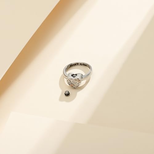 Cremation Jewelry Always in My Heart Heart Urn Ring for Girls Women, Memorial Ashes Keepsake Ring with Crystal Remembrance - color: Silver-Always-6#