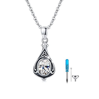 Urn Necklace for Ashes Cremation Jewelry 925 Sterling Silver Ashes Pendant Necklace Memorial Jewelry Gifts for Women Men Girls Boys - style: Celtic-April-Created Dimond