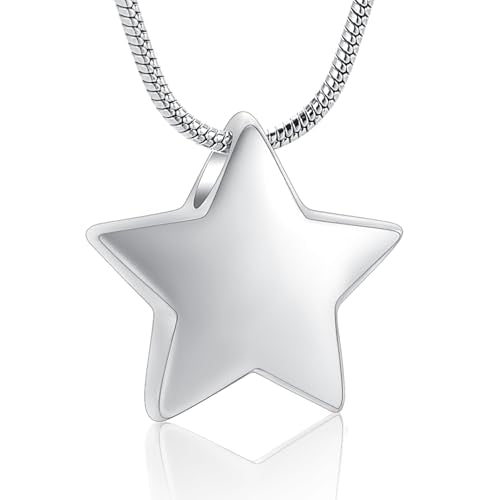 memorial jewelry Small Star Charm Cremation Urn Pendant Ashes Memorial Necklace for Woman Free Filling Kits Include - color: Steel