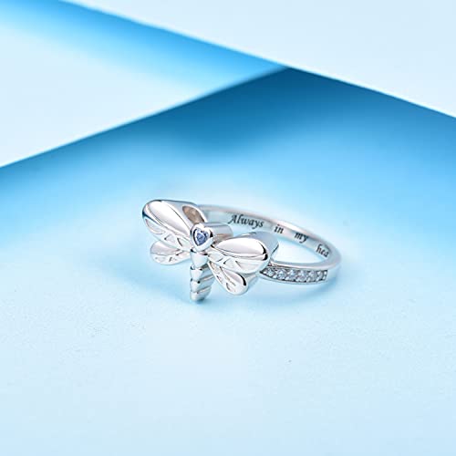 925 Sterling Silver Dragonfly Urn Ring for Women Always in My Heart Engraved Cremation Memorial Keepsake Jewelry