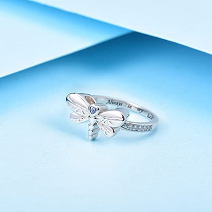 925 Sterling Silver Dragonfly Urn Ring for Women Always in My Heart Engraved Cremation Memorial Keepsake Jewelry