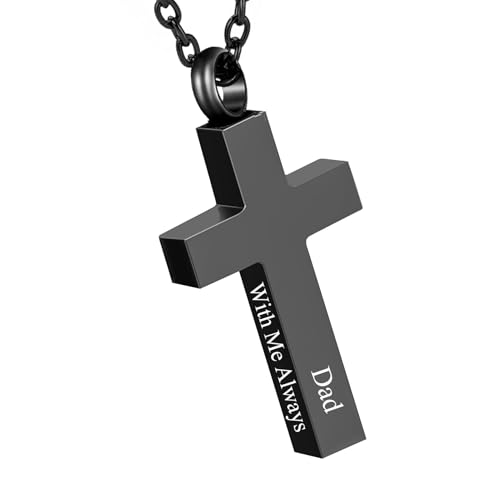 RIPFEVURN Cremation Jewelry Black Cross Urn Necklaces for Ashes for Women Men Human Ashes with Me Always Memorial Keepsake Pendant - color: 1pc-Black-Dad
