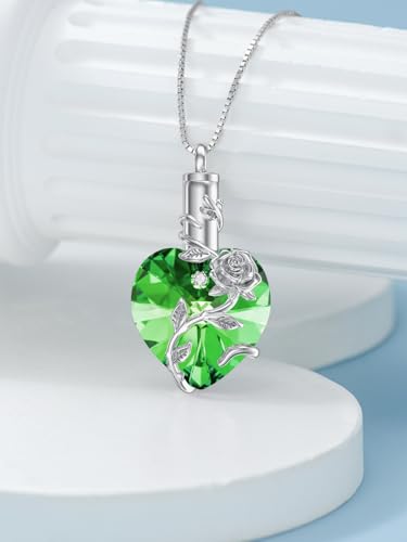 OCJ Heart Rose Flower Urn Necklace for Ashes Women Birthstone Cremation Necklaces Sterling Silver Memorial Cremation Jewelry Gifts - color: 05-May-Emerald