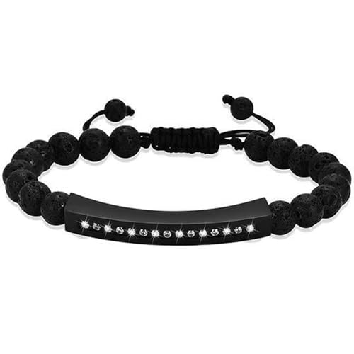 Oinsi Lava Rock Bracelet With Tube Memorial Urn Jewelry For Ashes Of Loved Ones Keepsake Cremation Bracelet Women Men Adjustable Length - color: Black (Crystal Cube)