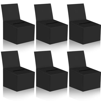 6 Pack Raffle Boxes Ballot Box Suggestion Box with Slot, 6.5 x 4.5 x 4.5 Inch Cardboard Raffle Boxes with Slot for Ticket and Removable Header for Collecting Business Card Voting Contest (Black) - color: Black