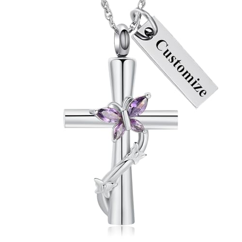 shajwo Butterfly Cross Urn Necklaces for Ashes for Women Men - color: Customize