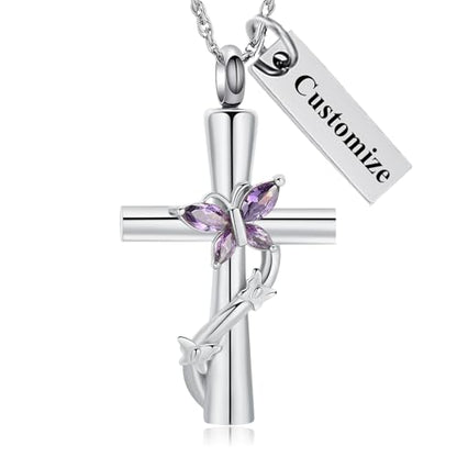 shajwo Butterfly Cross Urn Necklaces for Ashes for Women Men - color: Customize