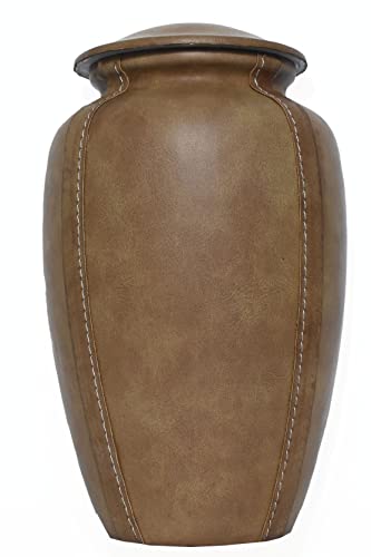 BOLD & DIVINE Camel Brown Leather Cremation Urn | Human Ashes Adult Memorial urn, Burial, Funeral Cremation Urns | 200 Cubic Inches Adult - color: Fish