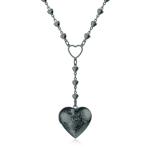 Personalized Heart Locket Necklace for Women Stainless Steel- Heart Necklace - color: Black-D