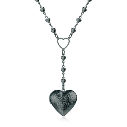 Personalized Heart Locket Necklace for Women Stainless Steel- Heart Necklace - color: Black-D