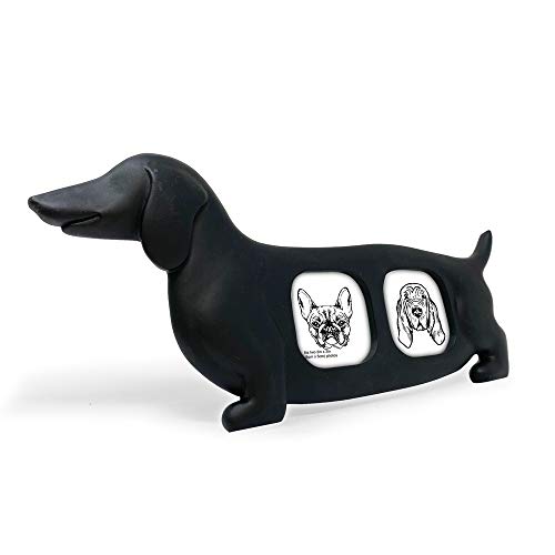 Isaac Jacobs Double 2x2 Resin Sentiments Dog Shaped Picture Frame - Black | Photo Gift for Pet Puppy, Tabletop, Desktop & Wall Display (2x2, Black) - color: Black