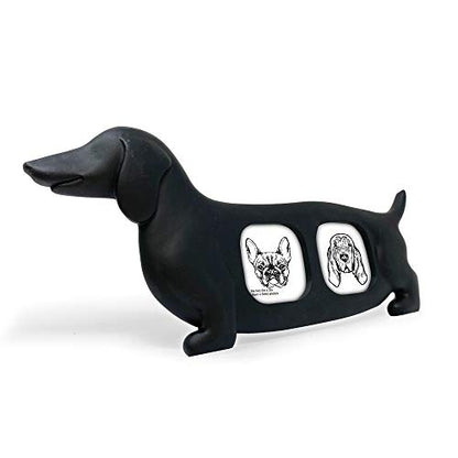 Isaac Jacobs Double 2x2 Resin Sentiments Dog Shaped Picture Frame - Black | Photo Gift for Pet Puppy, Tabletop, Desktop & Wall Display (2x2, Black) - color: Black