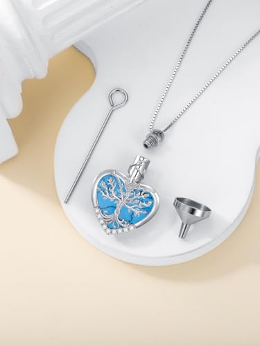 WINNICACA Urn Necklaces for Ashes 925 Sterling Silver Tree of Life Heart Cremation Jewelry for Ashes Jewelry Gifts for Human Ashes Keepsake Memorial Jewelry for Women Men - style: 4-Turquoise Tree of Life Urn